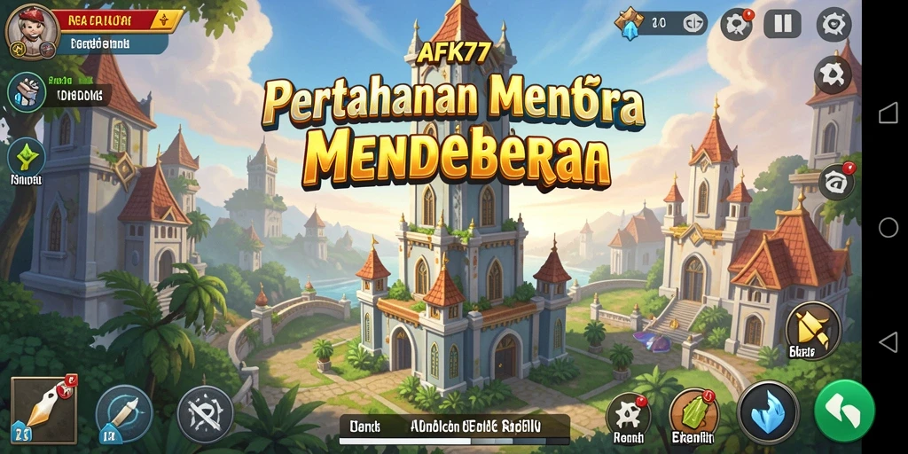 Tangkapan layar menampilkan gameplay intens dari AFK77 dengan menara dan musuh.