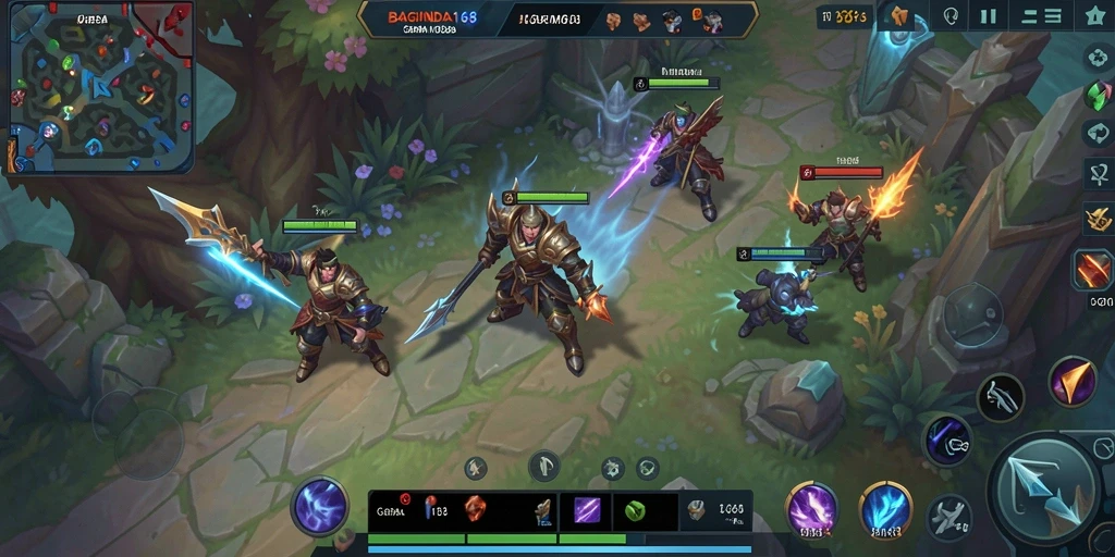 Tampilan gameplay menakjubkan dalam pertarungan tim MOBA.