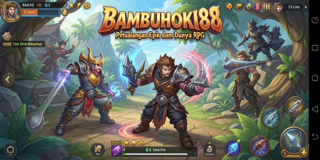 Screenshot gameplay menampilkan karakter berjuang dalam pertempuran RPG.