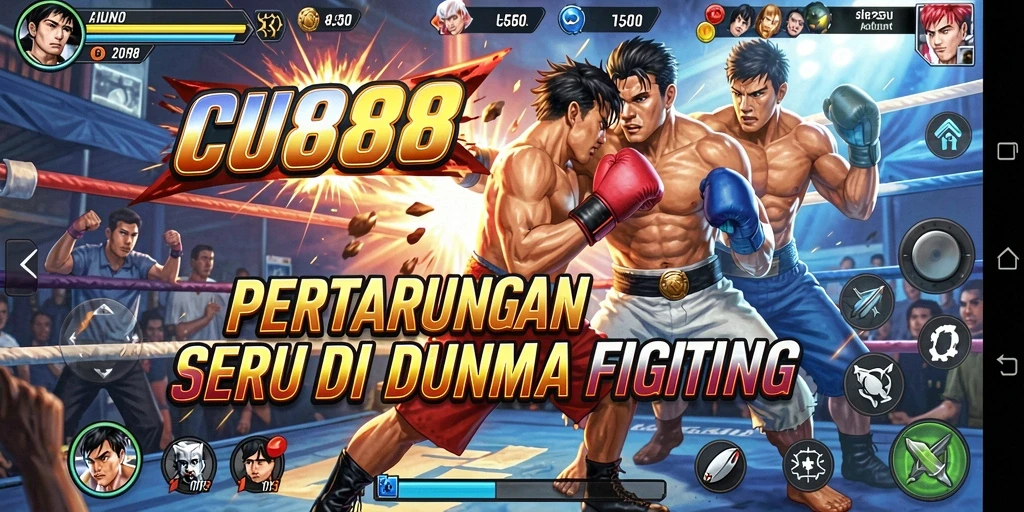 Screenshot CU888 menampilkan pertarungan dinamis dengan karakter yang kuat.