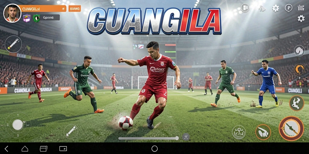 Screenshot CUANGILA menunjukkan aksi seru di lapangan sepak bola.