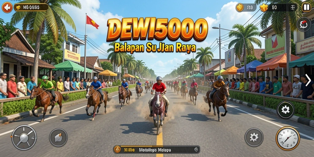 Gameplay balapan mendebarkan DEWI5000 dengan mobil cepat di lintasan.