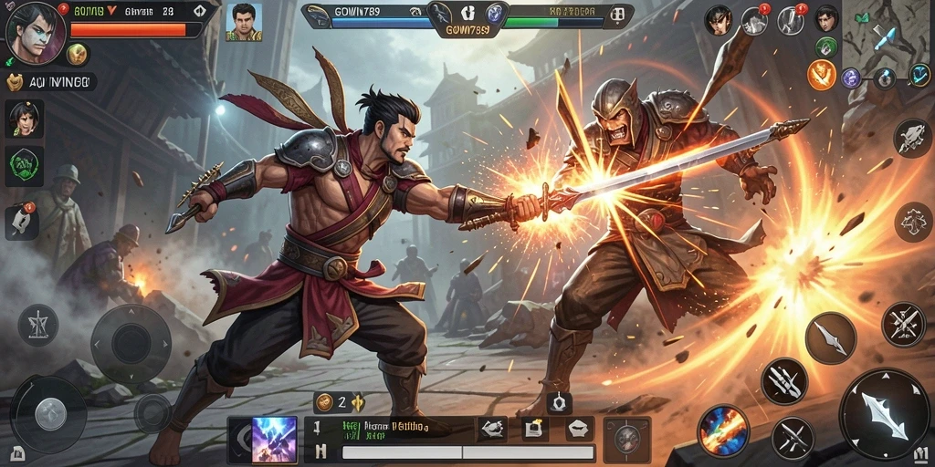 Screenshot GOWIN789 menampilkan pertarungan yang seru dan dinamis.