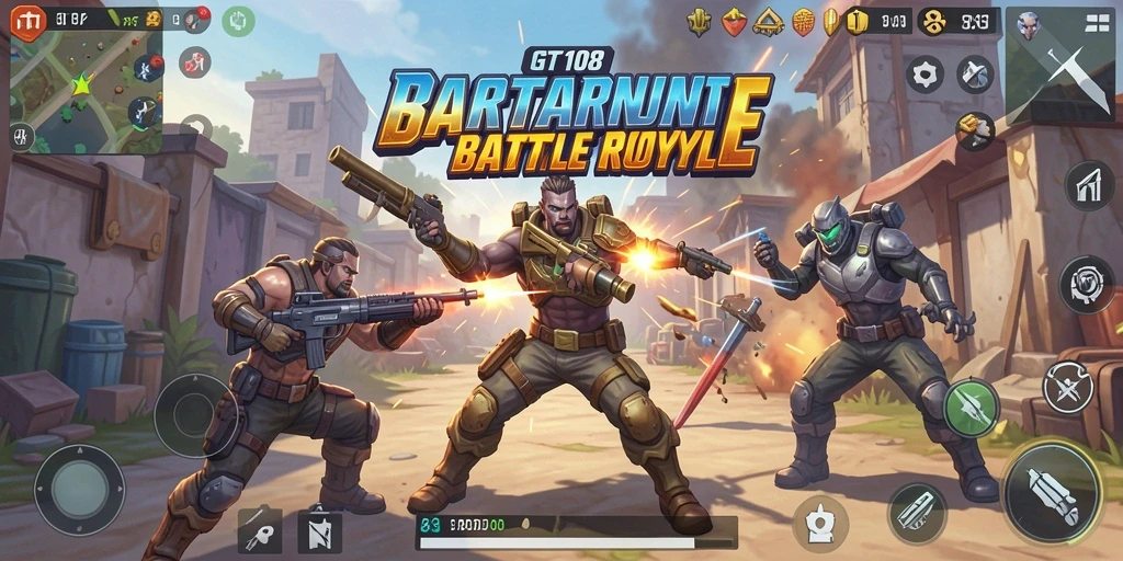 Tangkapan layar menampilkan aksi seru dalam GT108 Battle Royale.