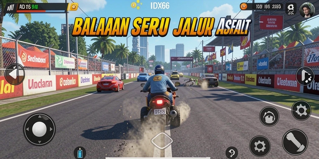 Gameplay balapan seru dengan berbagai kendaraan dan lintasan menantang.