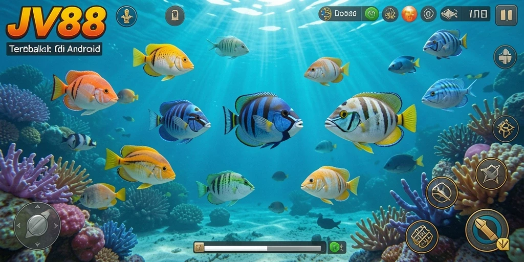 Tampilan seru gameplay JV88 saat berburu ikan.