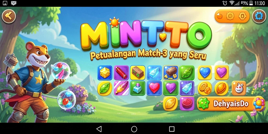 Tampilan gameplay seru dalam MINTOTO dengan kombinasi warna-warni.