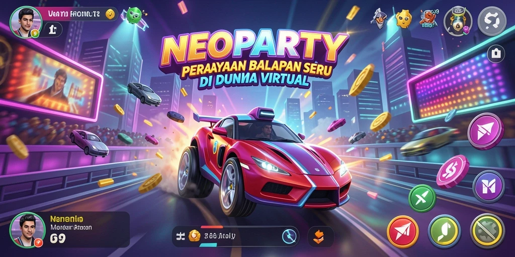 Screenshot NEOPARTY menampilkan balapan seru dengan grafis memukau.
