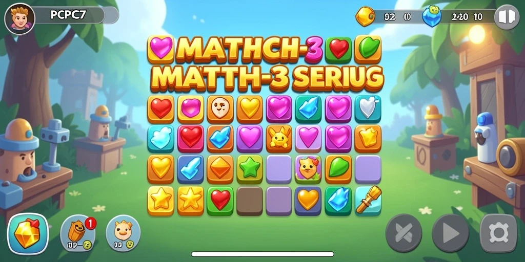 Tampilan gameplay Match-3 yang memukau dan seru.