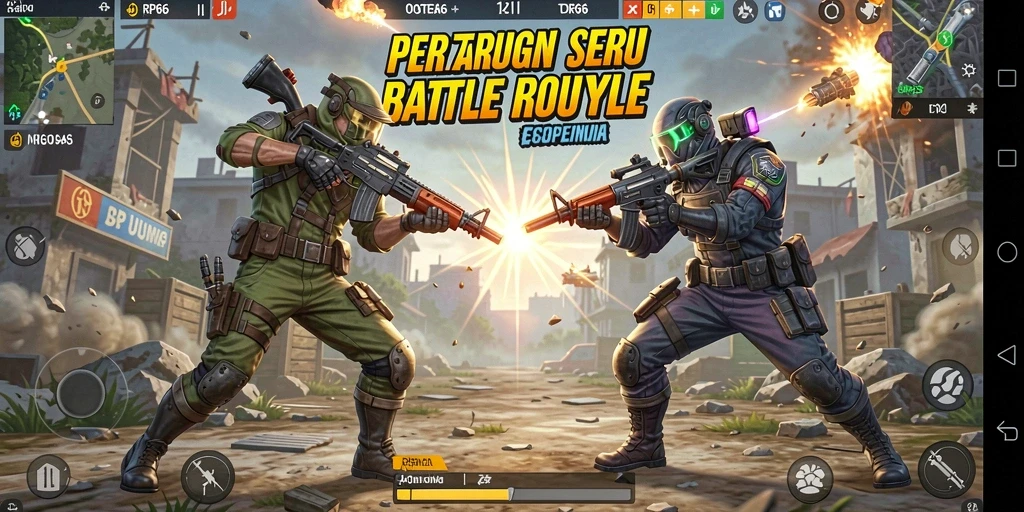 Gameplay seru RP66 dengan aksi Battle Royale yang mendebarkan.