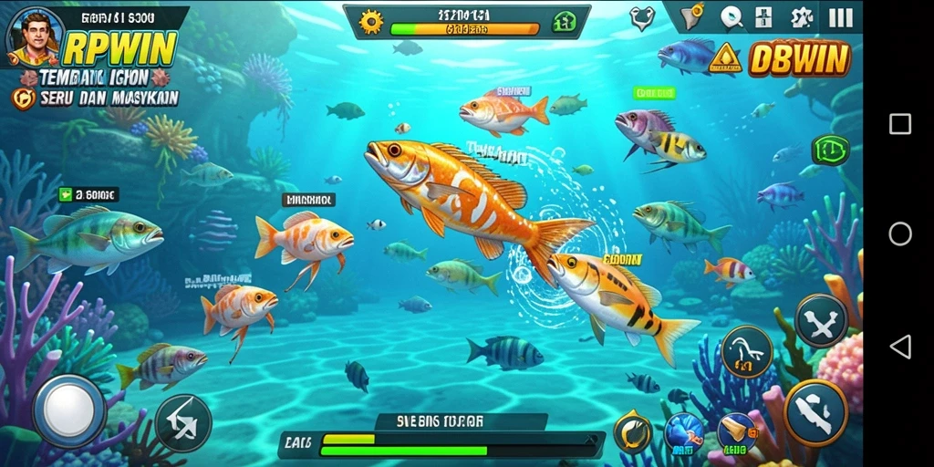 Tampilan gameplay seru menembak ikan di bawah laut.