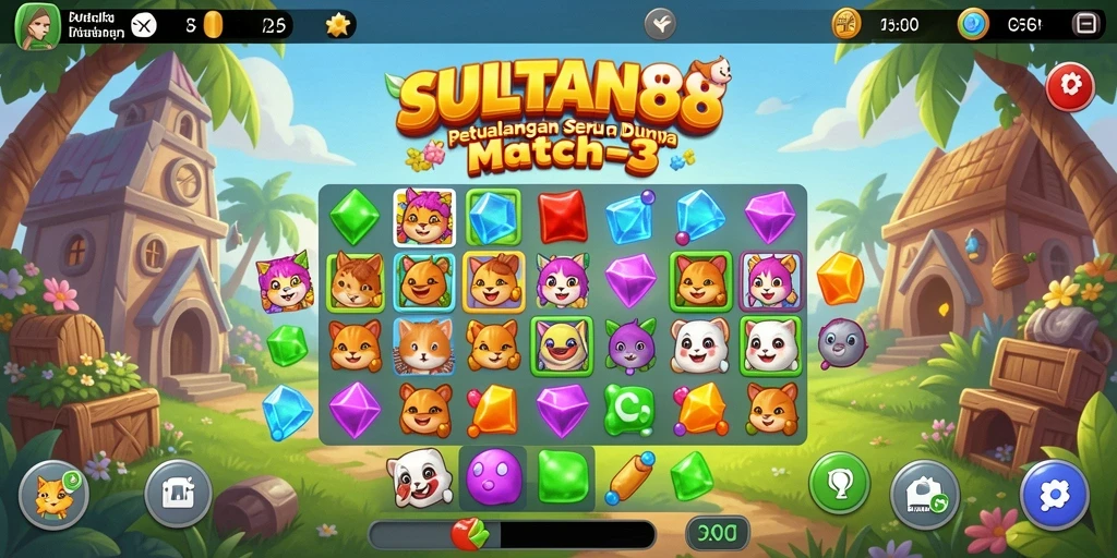 Tangkapan layar SULTAN88 menampilkan gameplay seru mencocokkan permata.