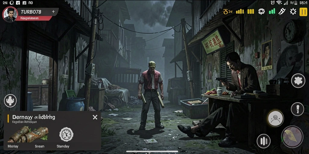 Tampilan gameplay TURBO78 yang menegangkan dengan suasana horor.