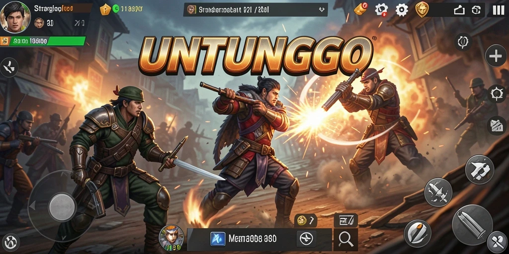 Tangkapan layar UNTUNGGO menampilkan aksi strategi yang mendebarkan.
