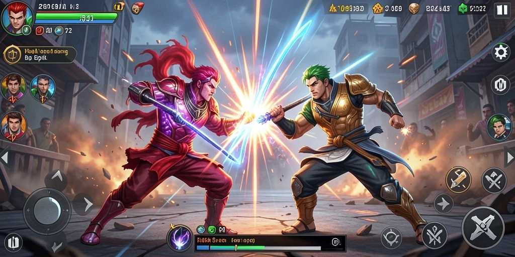 Screenshot gameplay V21 menampilkan pertarungan seru dengan grafik yang mengesankan.